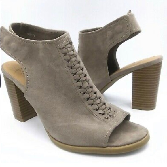 Taupe Suede Peep Toe Booties size 9 heels shoes - Picture 1 of 7